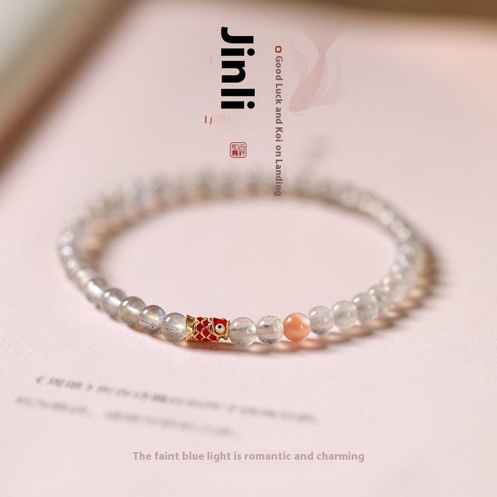 Handmade Moonstone Koi Enamel Bracelet – Light Luxury Design