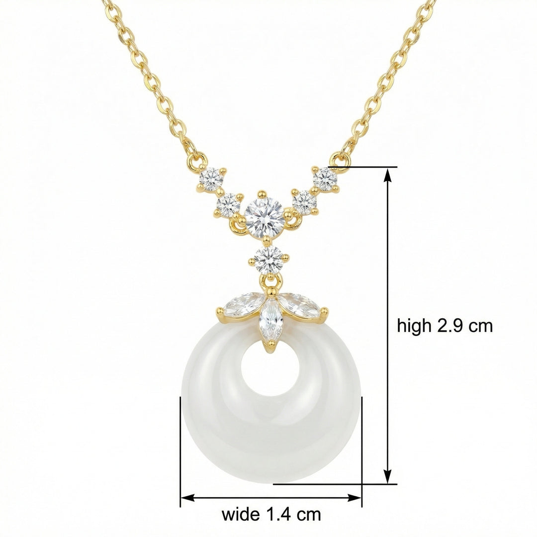 💎 925 Sterling Silver White Jade Donut Necklace – Floral Gemstone Accents 💎