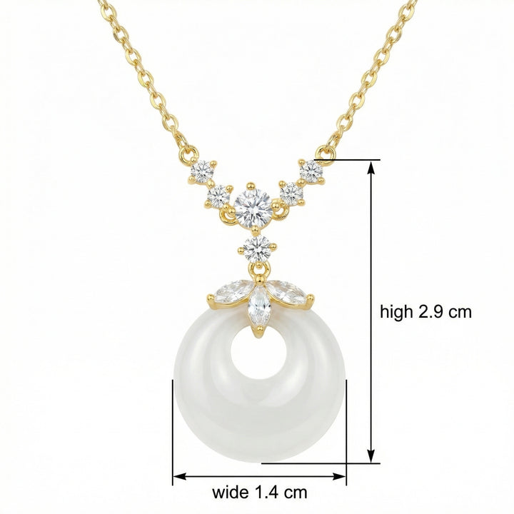 💎 925 Sterling Silver White Jade Donut Necklace – Floral Gemstone Accents 💎