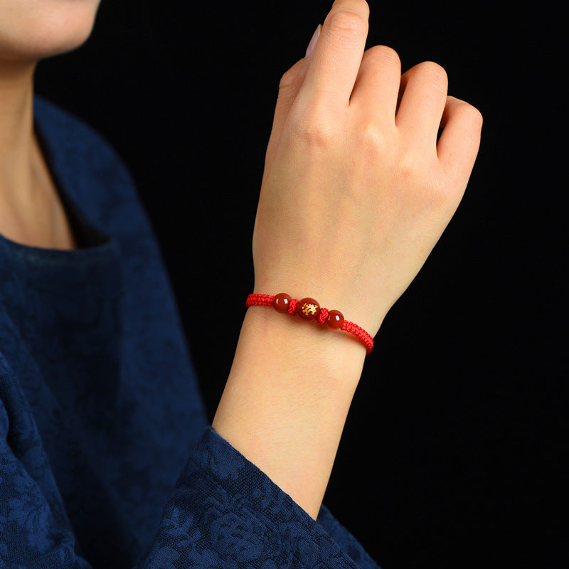 Zodiac Red Rope Bracelet – Natural Red Agate, Handwoven Charm