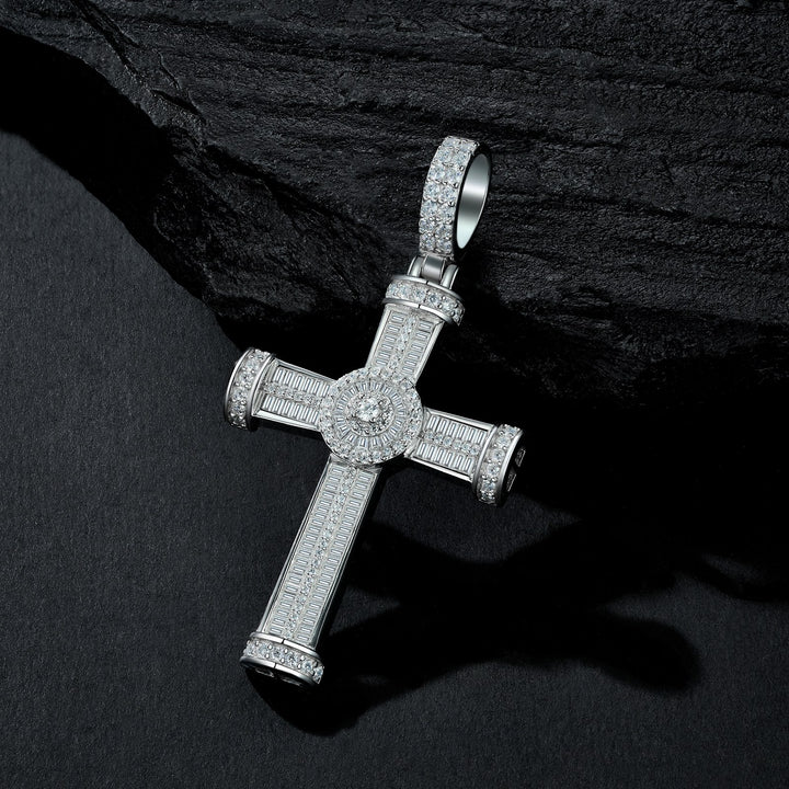 ✨ S925 Platinum-Plated Moissanite Cross Pendant Necklace (13.6g) ✨