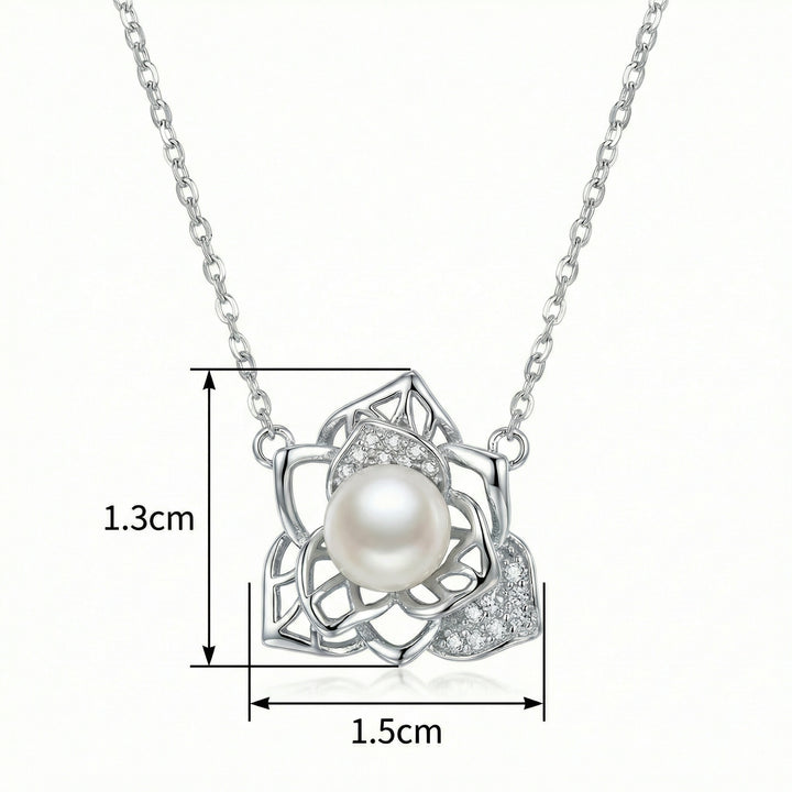 ✨ 925 Sterling Silver Elegant Lotus Floral Necklace with Lustrous Pearl and Sparkling Accents ✨