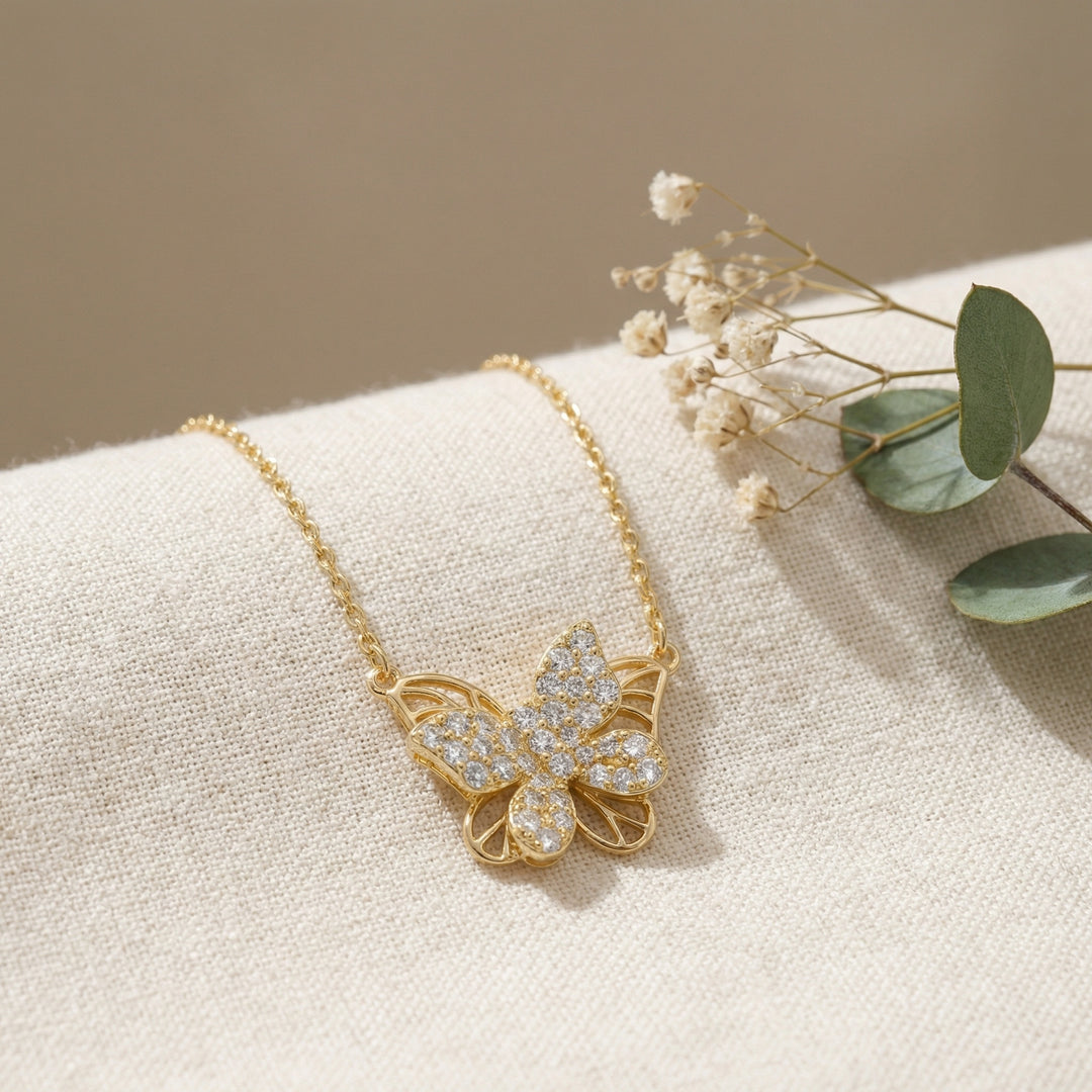 ✨ 925 Sterling Silver Butterfly Pendant Necklace with Diamond Accents ✨