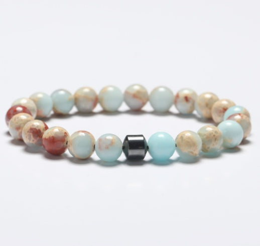 Natural Stone 8mm Couple Bracelet – Turquoise, Tiger Eye & Malachite Mix