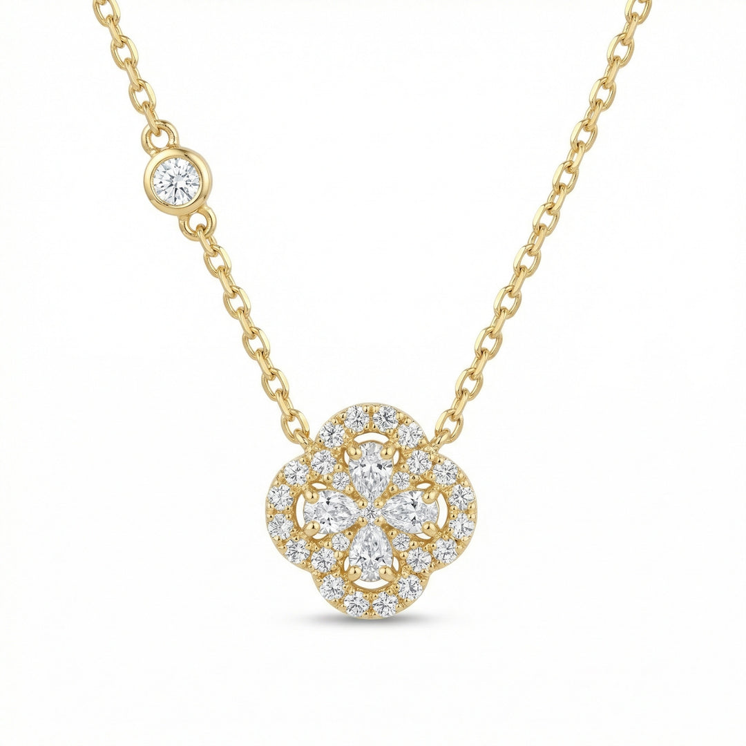 💎 Diamond Floral Pendant Necklace with Station Accent
