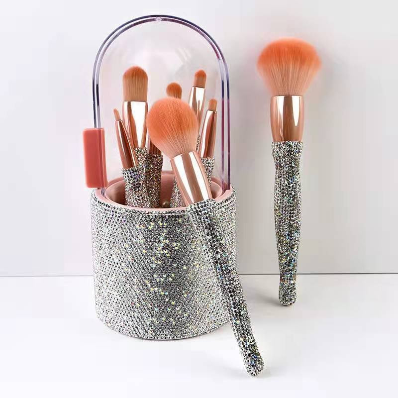 ✨ Light Luxury Diamond-Embedded Makeup Brush Set — 8-Piece Beauty Tools Kit 💄💎