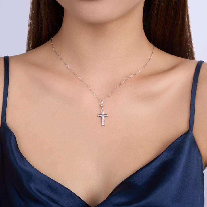 💎 Minimalist Moissanite Cross Pendant Necklace – Platinum-Plated S925 Silver (2.8g) 💎