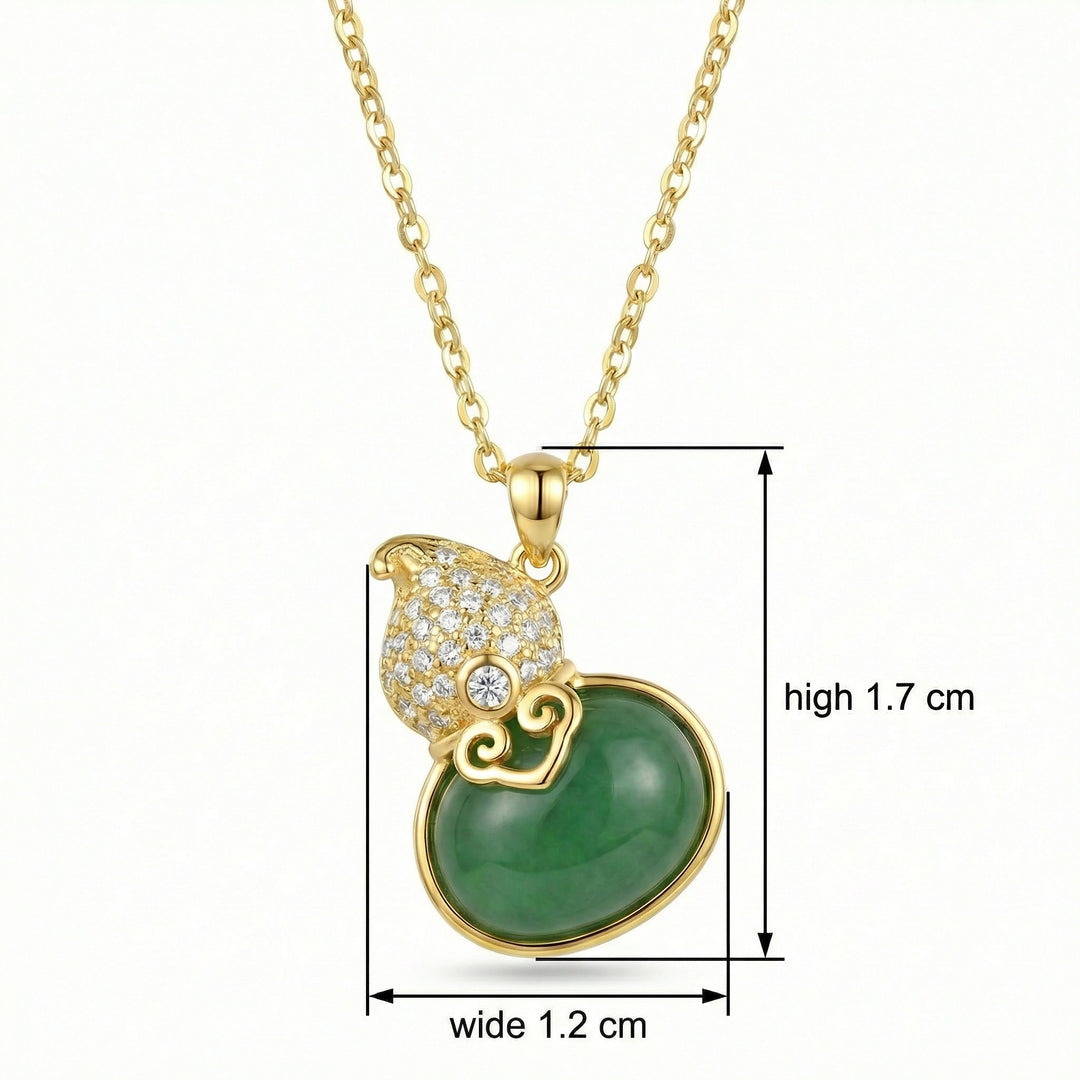 ✨ 925 Sterling Silver Green Jade Gourd Necklace