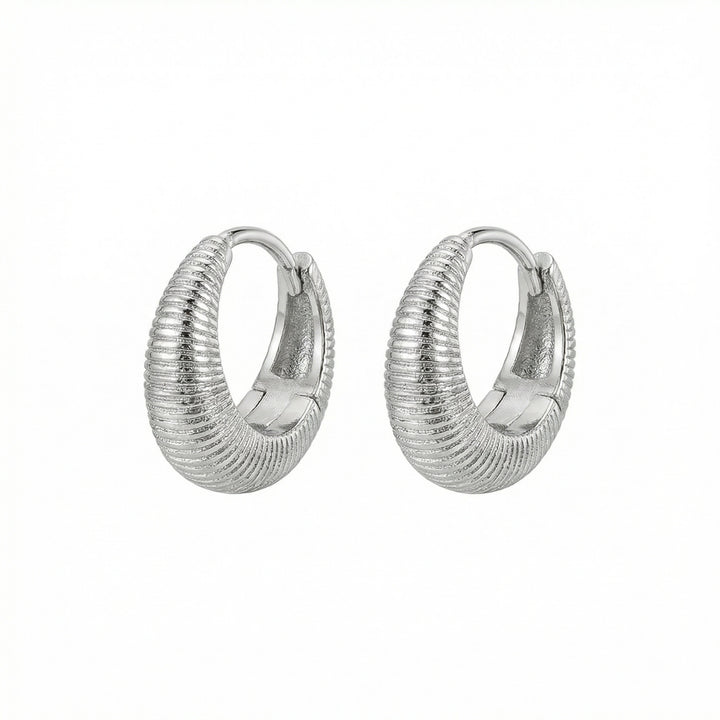 ✨ 925 Sterling Silver Ribbed Chunky Hoop Earrings – Textured Crescent Design ✨