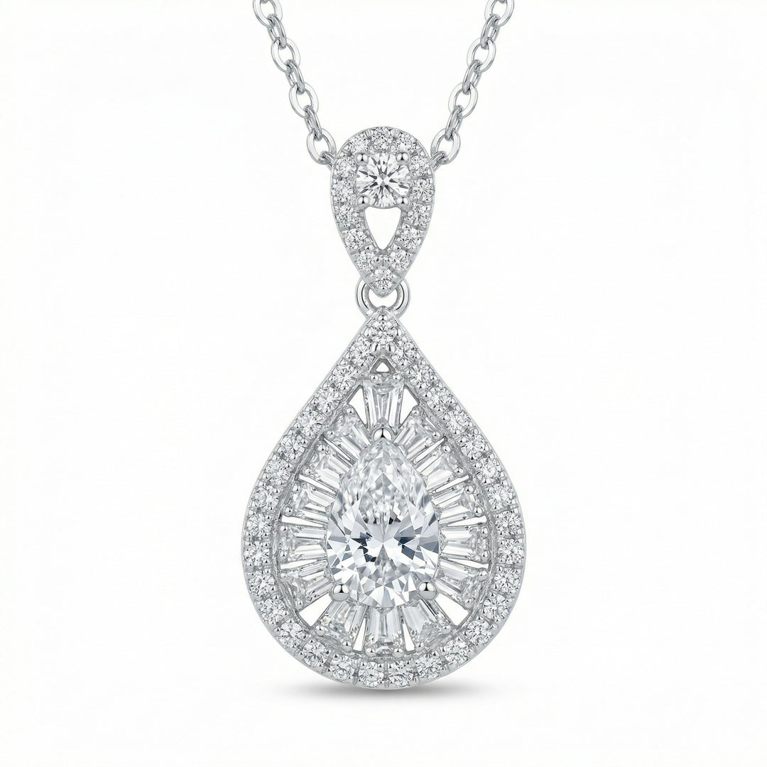💎 Pear-Shaped Diamond Sunburst Pendant Necklace