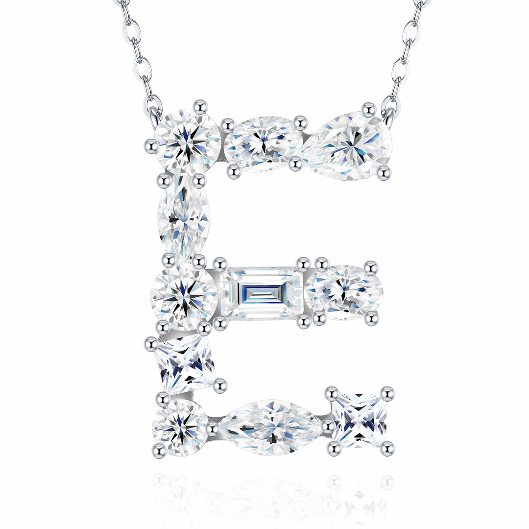 Luxury Moissanite Letter “E” Pendant Necklace – Gold-Plated S925 Silver