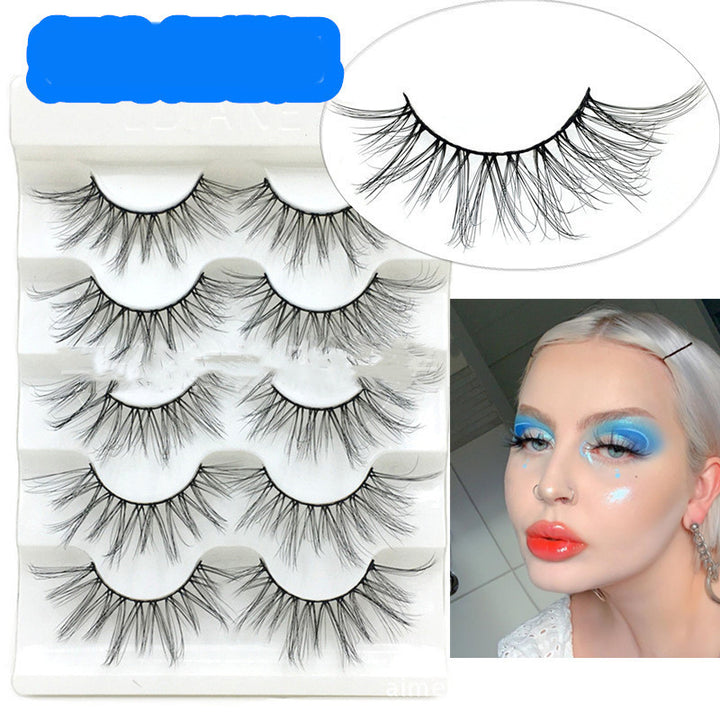 👁️✨ Curled Messy Cross Fairy Lashes – 5 Pairs Wispy Mixed Volume False Eyelashes with Glue