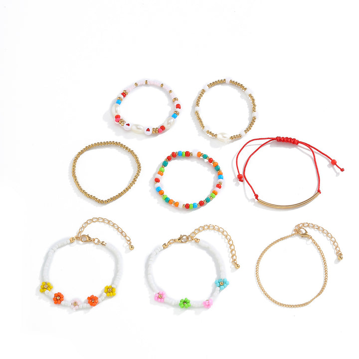 Color Contrast Handmade Flower Rice Bead Bracelet – Playful & Feminine