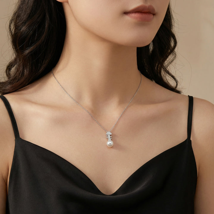 🎻 925 Sterling Silver Elegant Violin Scroll Pearl Pendant Necklace with Sparkling Accents 🎻