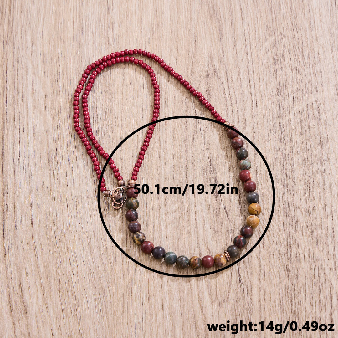 Hip-Hop Turquoise Rice Bead Necklace – Heart Letter Pendant Snake Chain