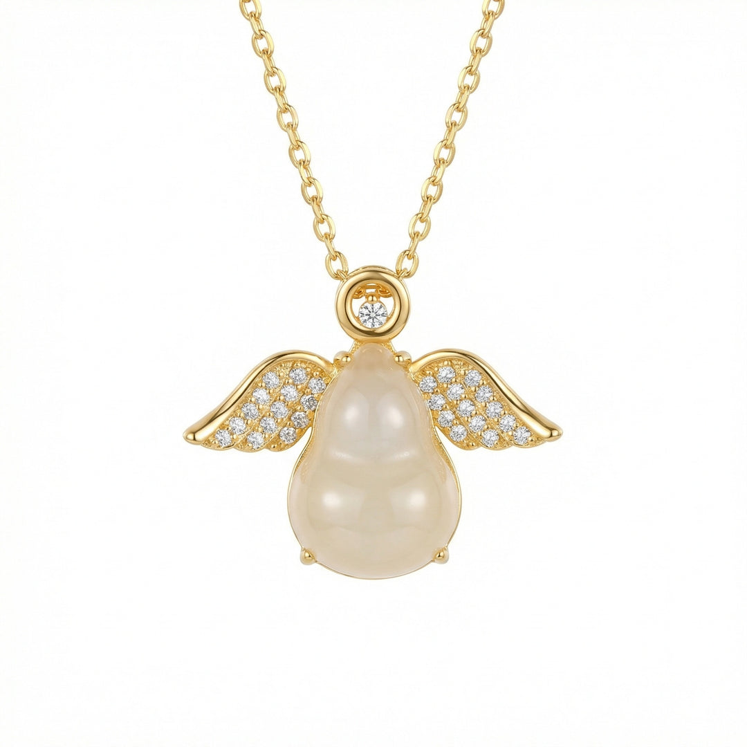 925 Sterling Silver Winged Hulu Pendant Necklace with Pear-Shaped Stone and Crystal Accents