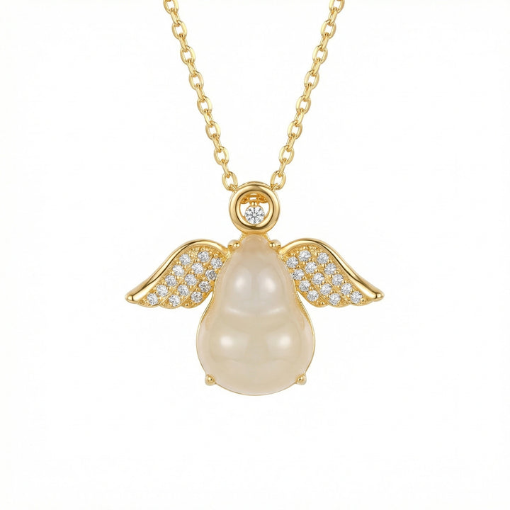 925 Sterling Silver Winged Hulu Pendant Necklace with Pear-Shaped Stone and Crystal Accents