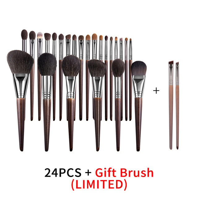 ✨ Natural Makeup Brush Set — 24-Piece Goat Hair Eyeshadow & Face Brushes 💄🌿