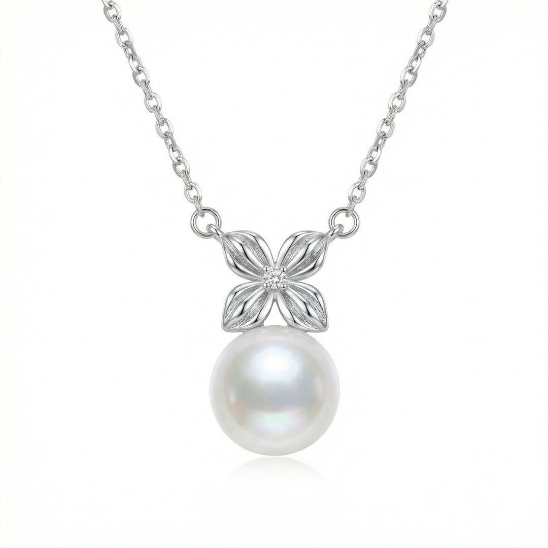 🌸 925 Sterling Silver Pearl & Flower Necklace