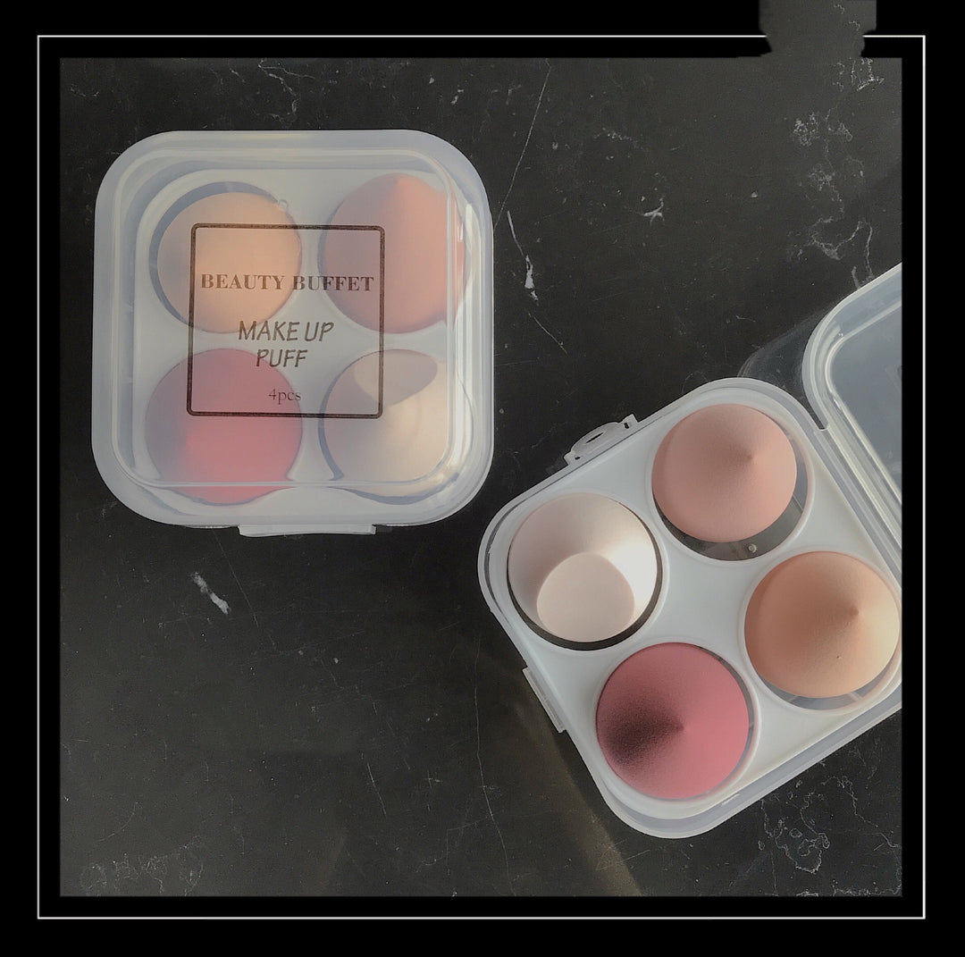 🥚💄 Beauty Egg Sponge Set Box – Soft Powder Puff Makeup Blender (4PCS Wet & Dry Set)