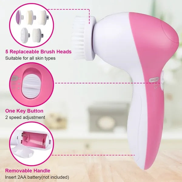 🧼💗 5-in-1 Electric Facial Cleansing Brush | 360° Rotation Deep Cleansing System