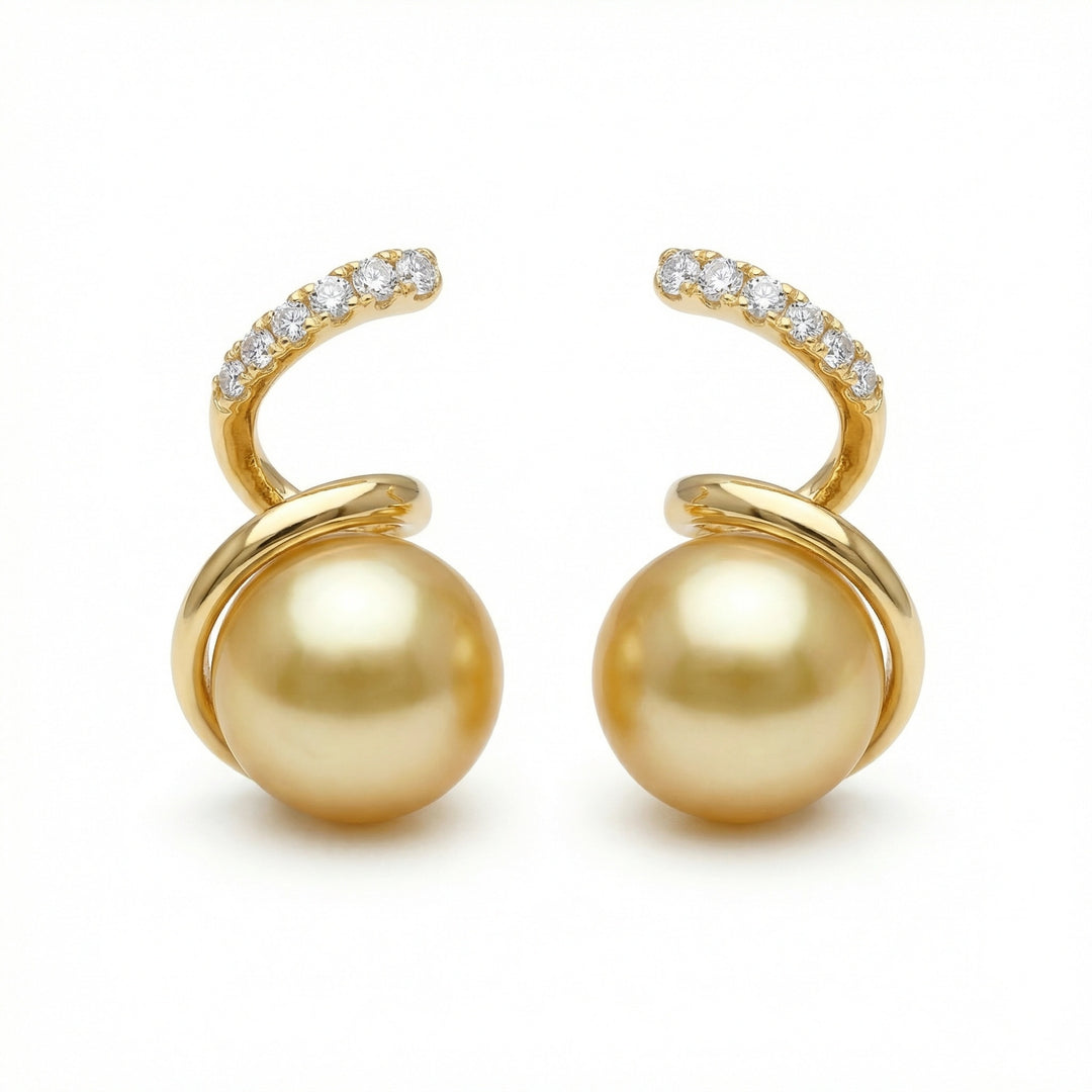 ✨ 925 Sterling Silver South Sea Pearl & Diamond Spiral Drop Earrings ✨
