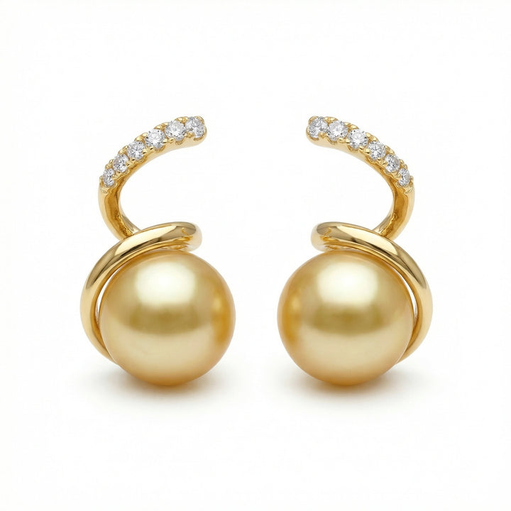 ✨ 925 Sterling Silver South Sea Pearl & Diamond Spiral Drop Earrings ✨