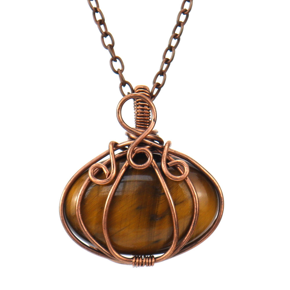 Carnelian Amethyst Halloween Pumpkin Lamp Pendant Necklace