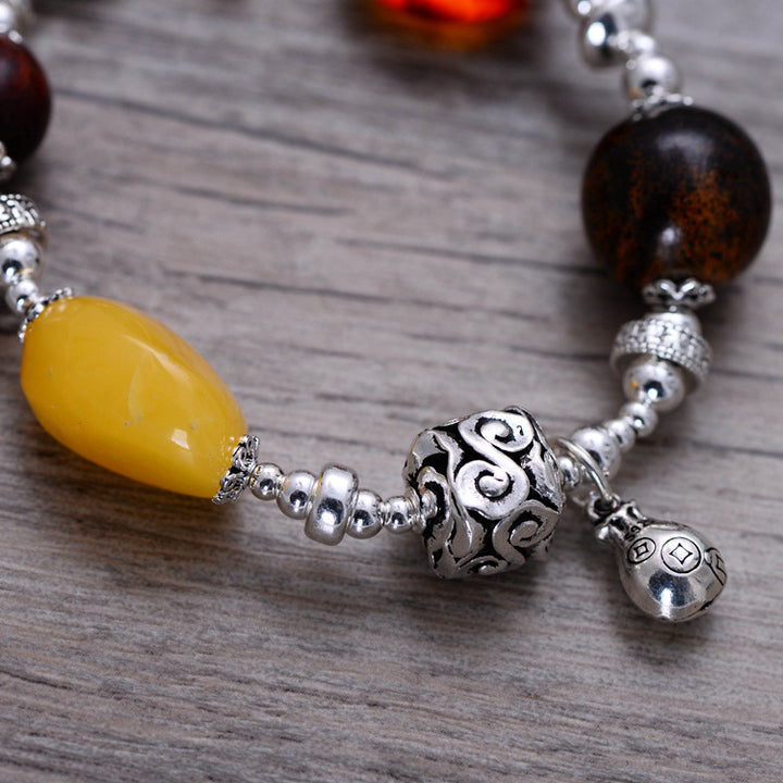 925 Sterling Silver Vintage Amber Beeswax Bracelet – Handmade Women’s Jewelry