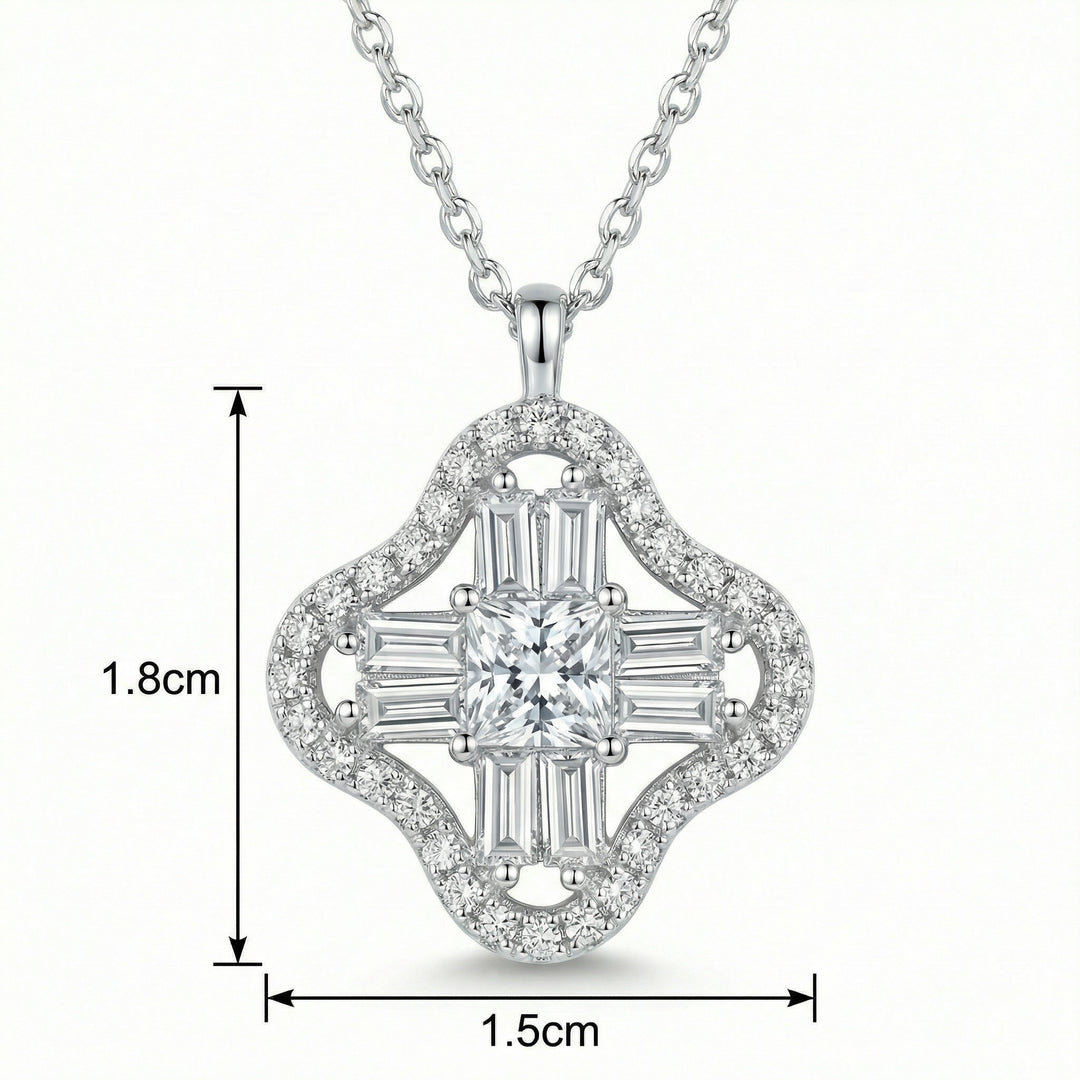 ✨ 925 Sterling Silver Elegant Diamond Pendant Necklace with Square & Baguette Accents ✨