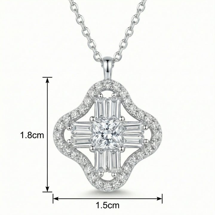 ✨ 925 Sterling Silver Elegant Diamond Pendant Necklace with Square & Baguette Accents ✨