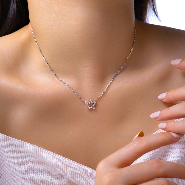Luxury Minimalist Star Moissanite Pendant Necklace – Gold-Plated S925 Silver