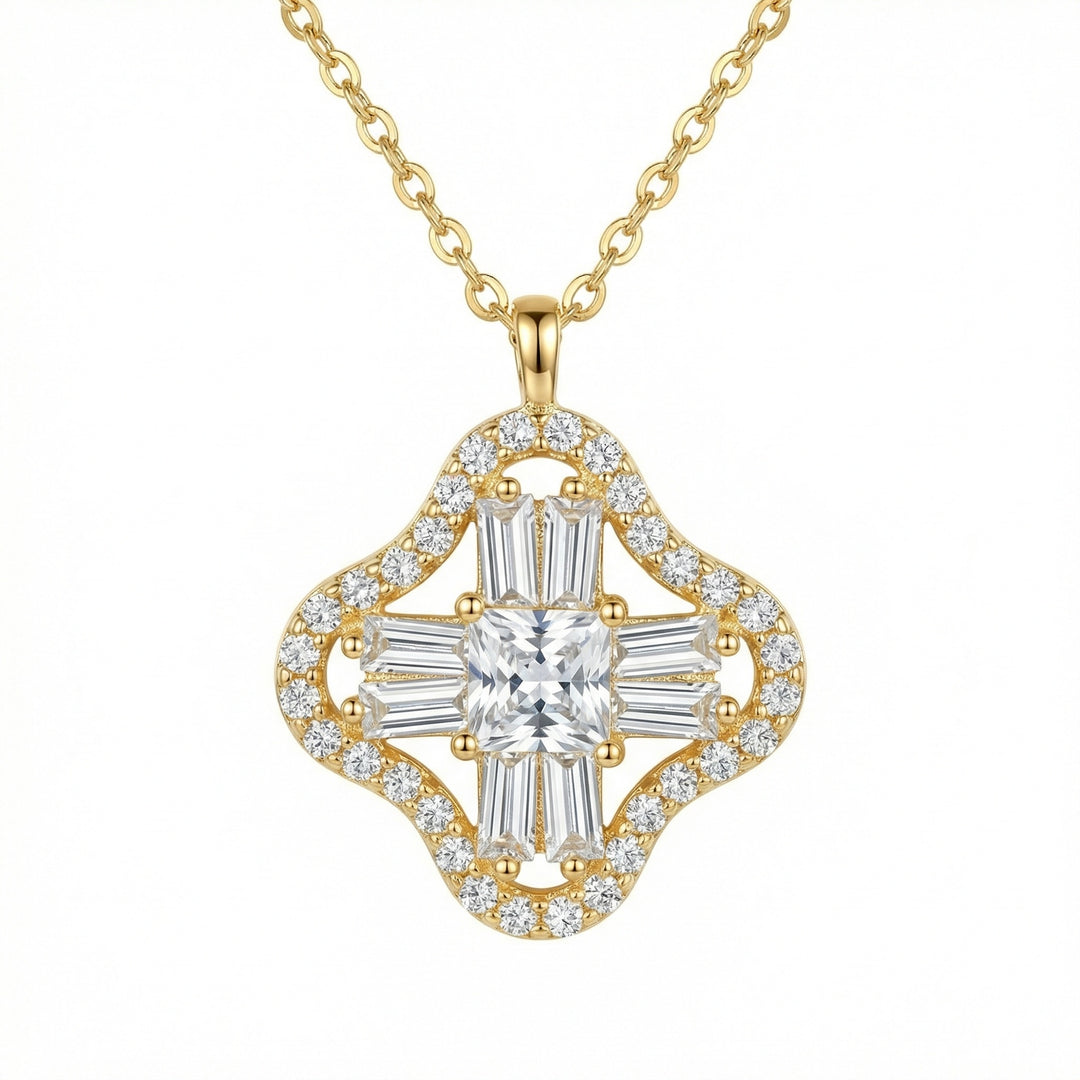 ✨ 925 Sterling Silver Radiant Princess & Baguette Cut Gemstone Pendant Necklace for Women ✨