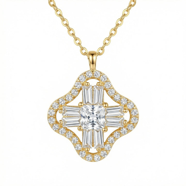 ✨ 925 Sterling Silver Radiant Princess & Baguette Cut Gemstone Pendant Necklace for Women ✨