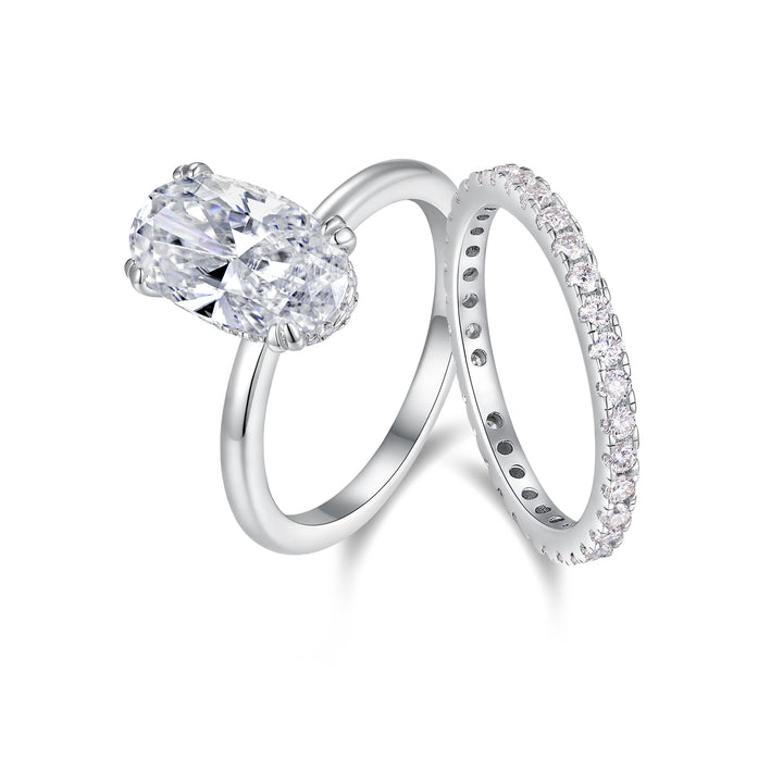 💍 Egg-Shaped Moissanite Double Ring Set – Platinum-Plated S925 Silver (7×12 mm) 💍