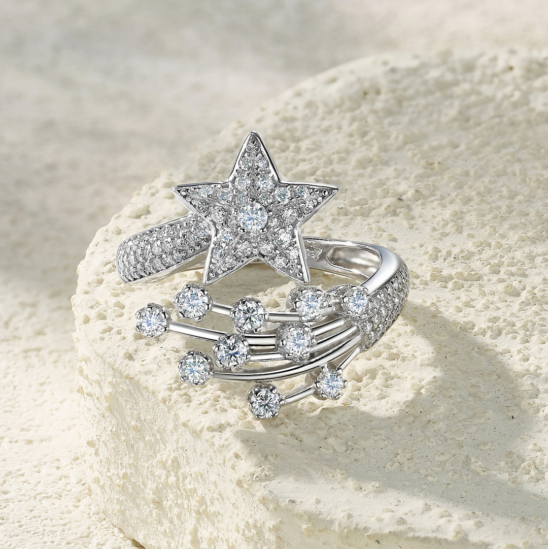 💍 Comet Moissanite Minimalist Ring – Platinum-Plated S925 Silver (5g, Sizes 5–9) 💍