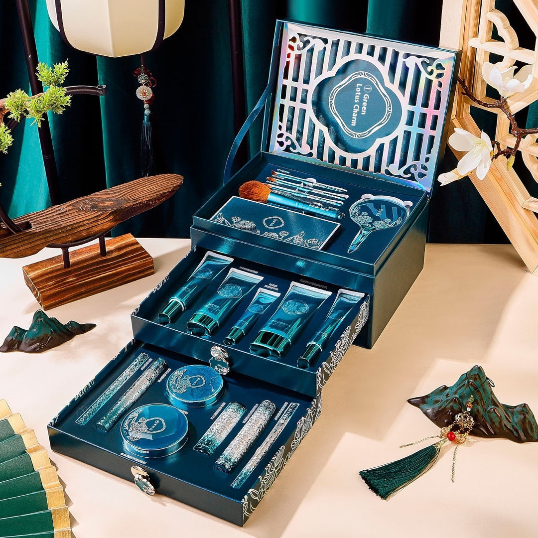 ✨ Green Lotus Beauty Makeup & Skincare Set — 18-Piece Complete Beauty Kit 💄🌿