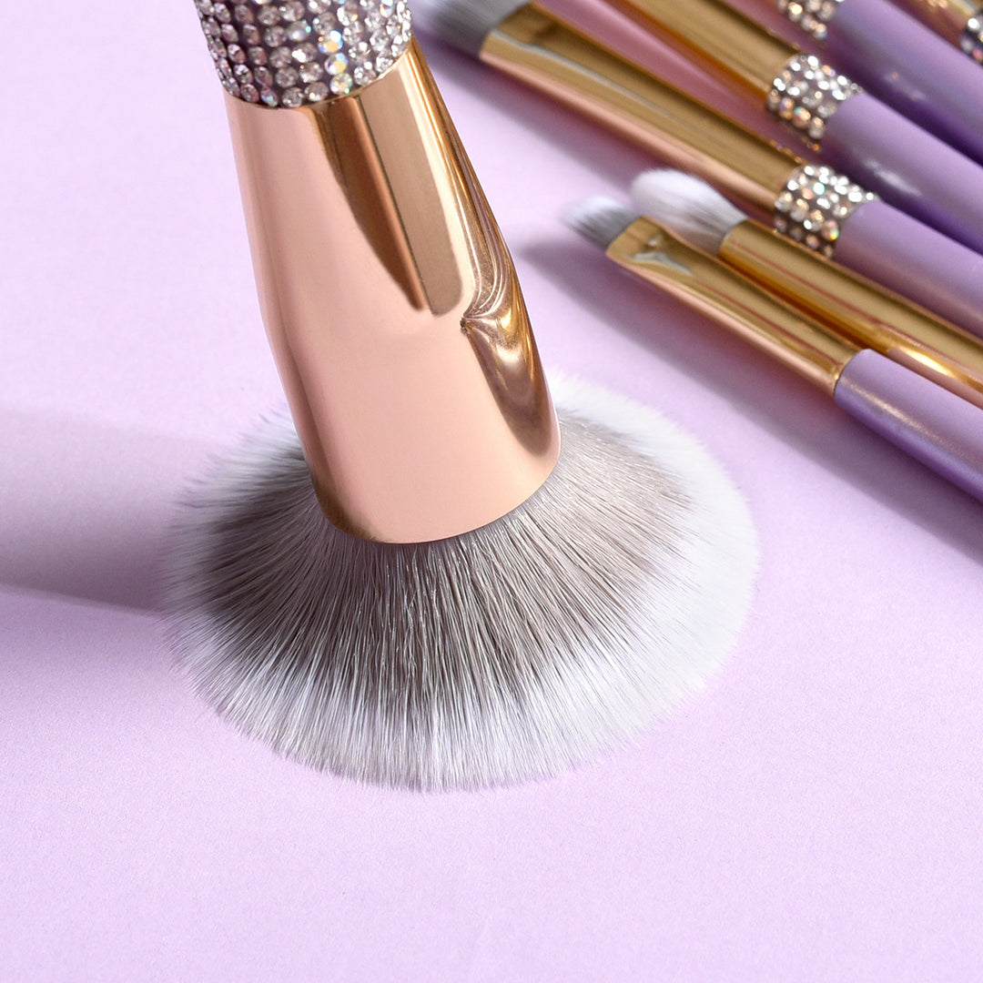✨ 10-Piece Lilac Purple Makeup Brush Set — Diamond Handle Beauty Tools 💄💜