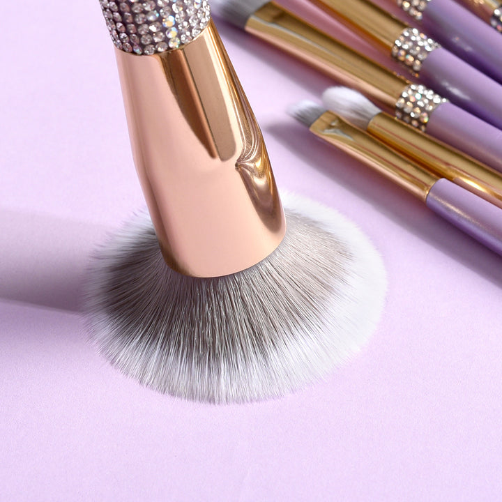 ✨ 10-Piece Lilac Purple Makeup Brush Set — Diamond Handle Beauty Tools 💄💜