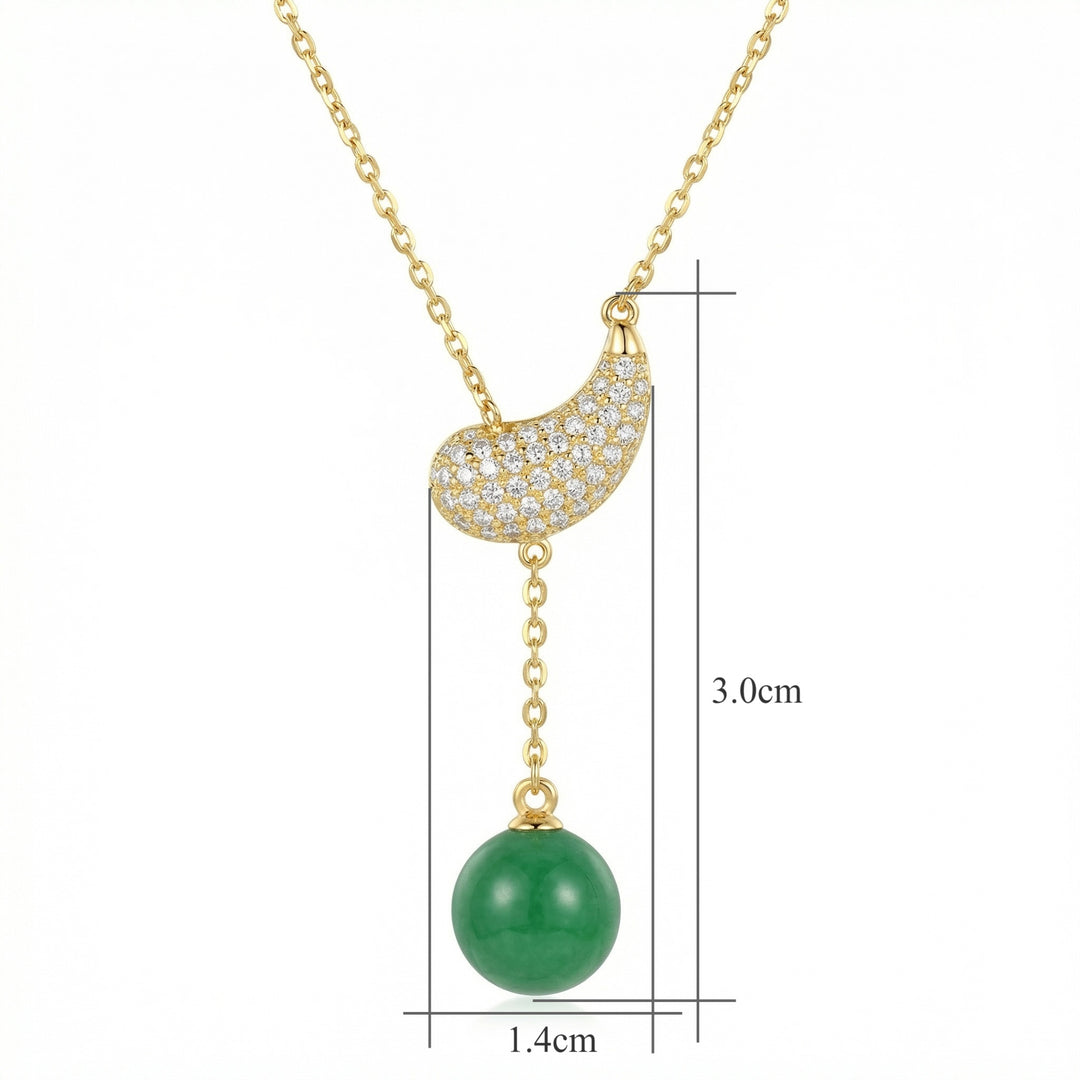 ✨ Diamond Paisley Necklace with Green Jade