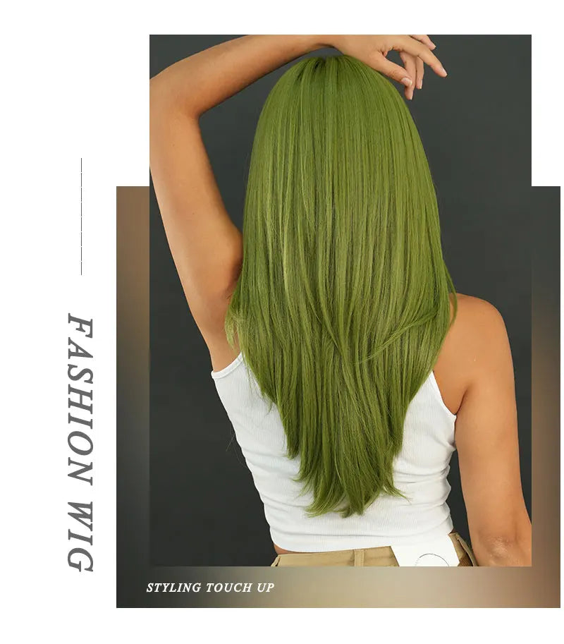 26" Long Wavy Red Layered Wig with Bangs, Synthetic Heat Resistant Hair for Daily Use.