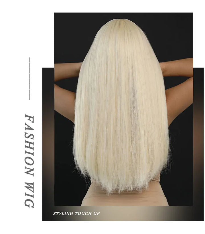Long Straight Ombre Blonde Synthetic Hair With Bangs for Women Heat Resistant Fiber Wig Hot Selling 28 Inch.