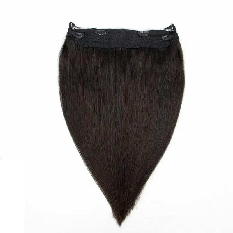 Fish Line Wire Hair Extensions - Invisible Clip-in Human Hair Extensions with 4 Clips. Made from real natural hair, available in lengths of 12-24 inches.