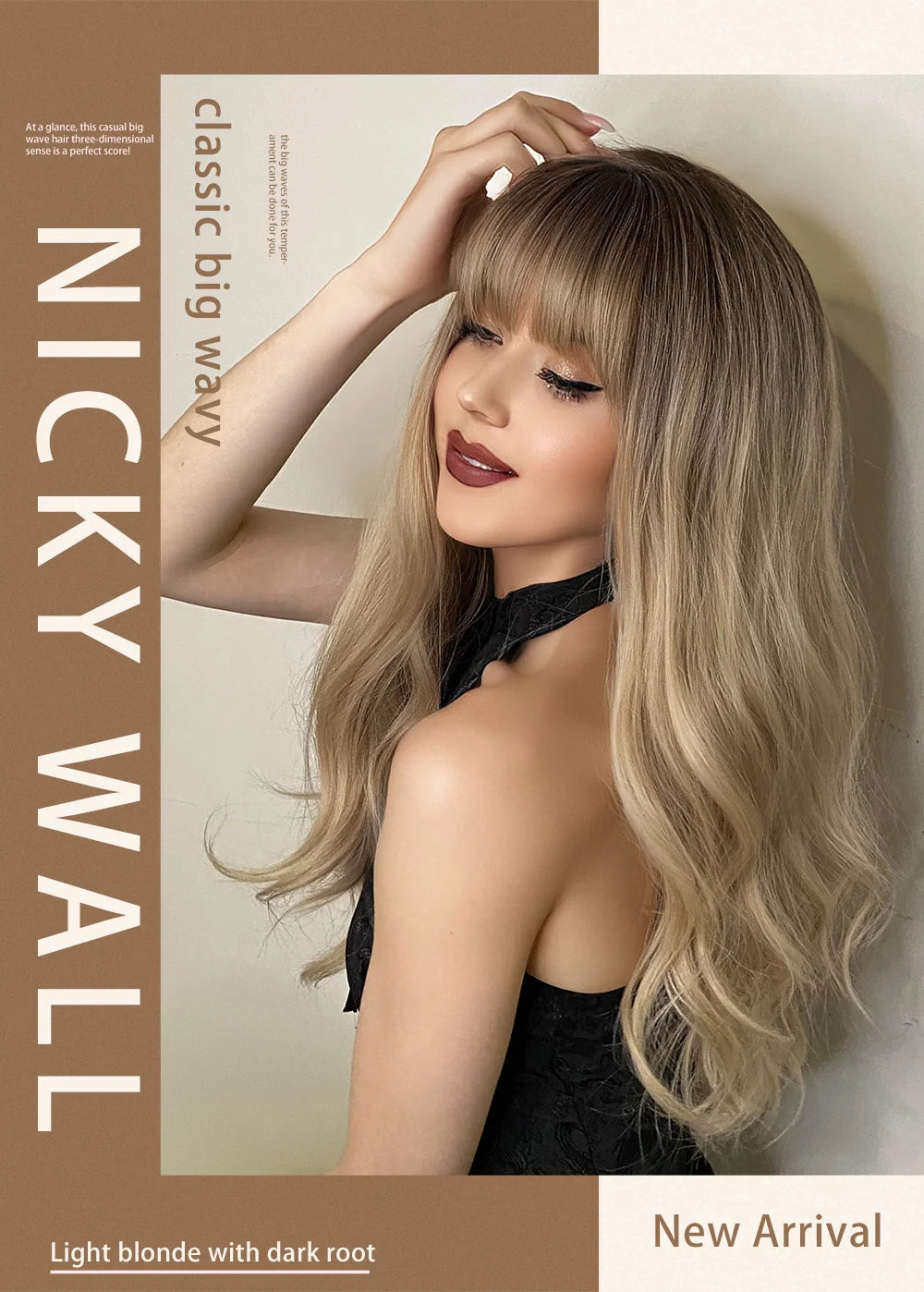 Blonde Ombre Long Wavy Wig with Bangs - Synthetic, Heat Resistant, Perfect for Cosplay