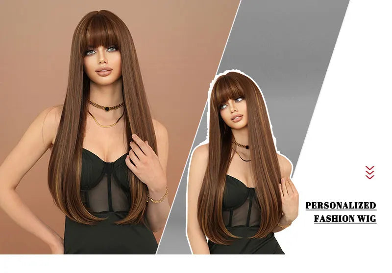 Long Straight Honey Blonde High-Quality Synthetic Hair with Bangs for Women. Heat-Resistant Fiber, Hot Selling 28 Inch.