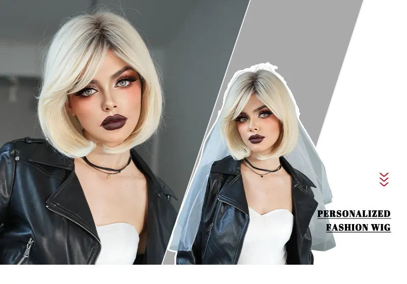 Tiffany Valentine Halloween Wig Costume Blonde The Bride of Chucky Cosplay Wig.