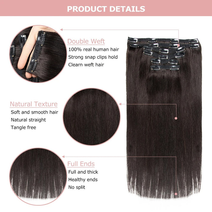 Full Head Clip-In Remy Hair Extensions – Brazilian Blonde, 6PCS, 140–240g, 14–24 Inch