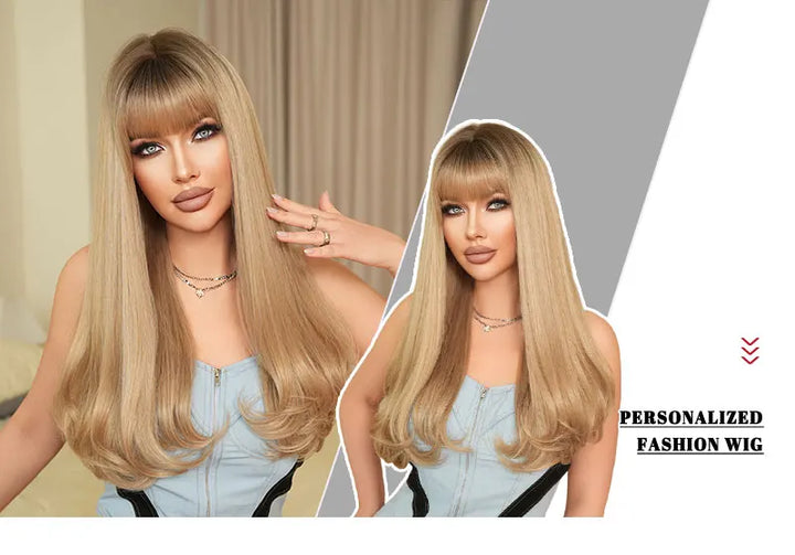 30 Inch Copper Orange Long Curly Synthetic Wig with Bangs for Women - Heat Resistant, Natural Hairline, Matte Finish - Perfect for Cosplay