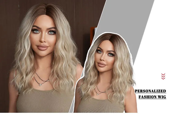 26 Inch Long Blond Curly Hair Wig with Bangs Synthetic Matte Hair Wig for Women.