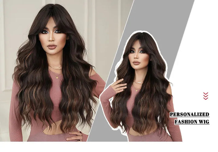 Blonde Ombre Long Wavy Wig with Bangs - Synthetic, Heat Resistant, Perfect for Cosplay